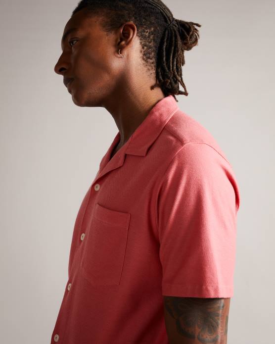 Ted Baker Hommes 60VD1698 vêtements chemise en jersey piqué à manches courtes Chatley rose