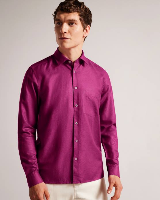 Ted Baker Hommes 60VD1716 vêtements remarque chemise en lin à manches longues violet foncé