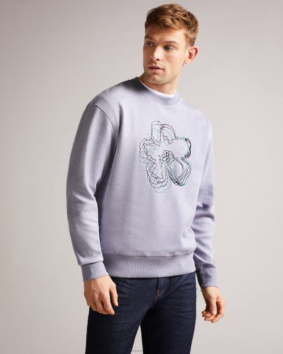 Ted Baker Hommes 60VD1650 vêtements carick sweat-shirt à fleurs brodées à manches longues violet clair