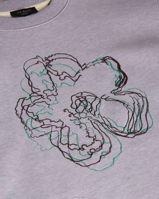 Ted Baker Hommes 60VD1650 vêtements carick sweat-shirt à fleurs brodées à manches longues violet clair