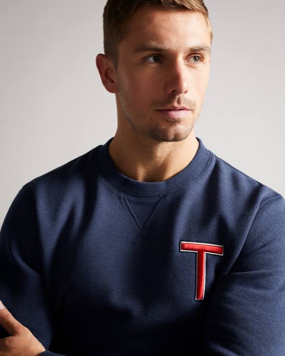 Ted Baker Hommes 60VD1661 vêtements Welloe LS Varsity T Sweat-shirt marine