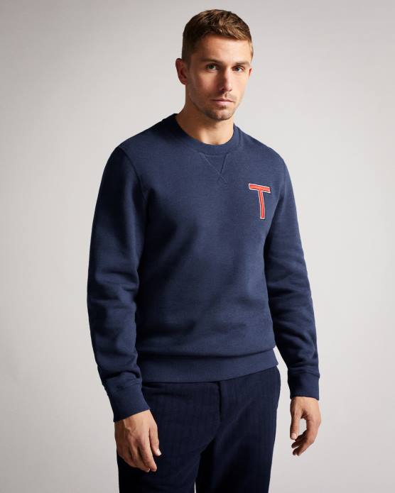 Ted Baker Hommes 60VD1661 vêtements Welloe LS Varsity T Sweat-shirt marine