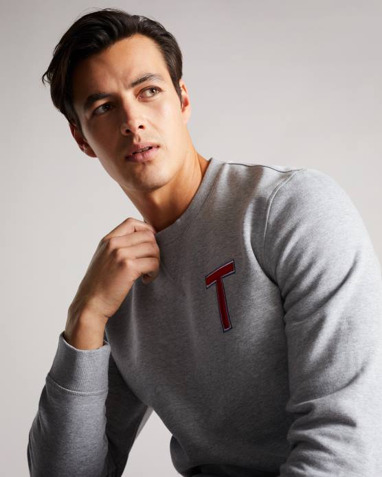 Ted Baker Hommes 60VD1678 vêtements Welloe LS Varsity T Sweat-shirt marnes grises
