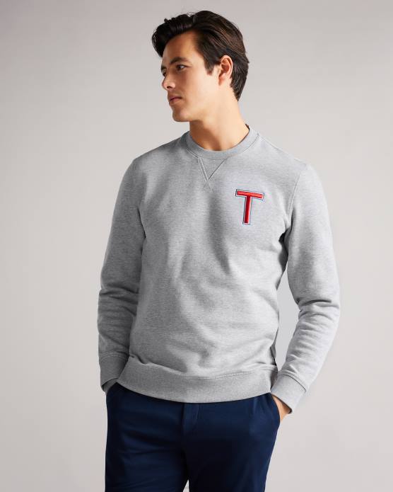 Ted Baker Hommes 60VD1678 vêtements Welloe LS Varsity T Sweat-shirt marnes grises
