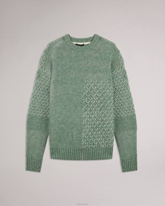 Ted Baker Hommes 60VD1626 vêtements col ras du cou à mailles mélangées Brokhol LS vert pâle