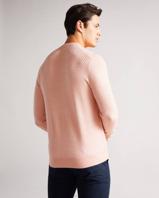Ted Baker Hommes 60VD1717 vêtements knares ls - pull texturé à col rond rose