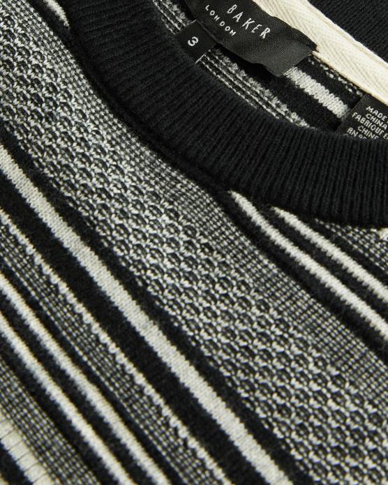 Ted Baker Hommes 60VD1718 vêtements Lowther - Pull ras du cou à rayures texturées noir
