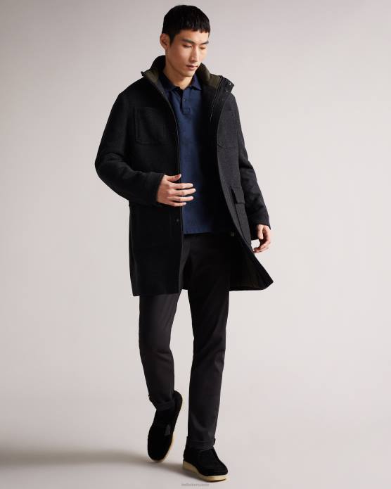 Ted Baker Hommes 60VD1662 vêtements traks manteau à col cheminée avec poches gris