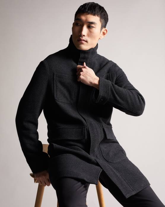 Ted Baker Hommes 60VD1662 vêtements traks manteau à col cheminée avec poches gris