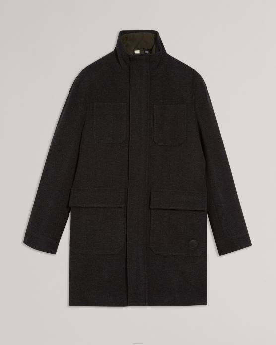 Ted Baker Hommes 60VD1662 vêtements traks manteau à col cheminée avec poches gris