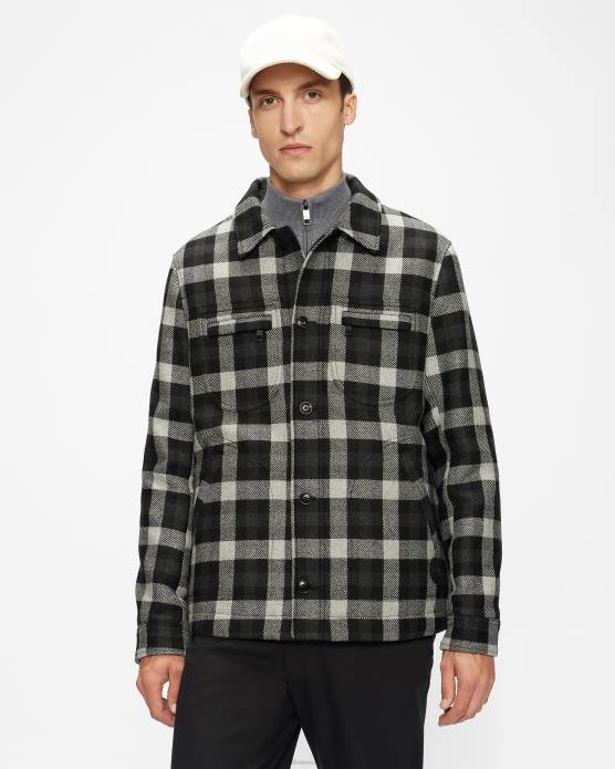 Ted Baker Hommes 60VD1670 vêtements veste ouatée en laine à carreaux inclinés gris