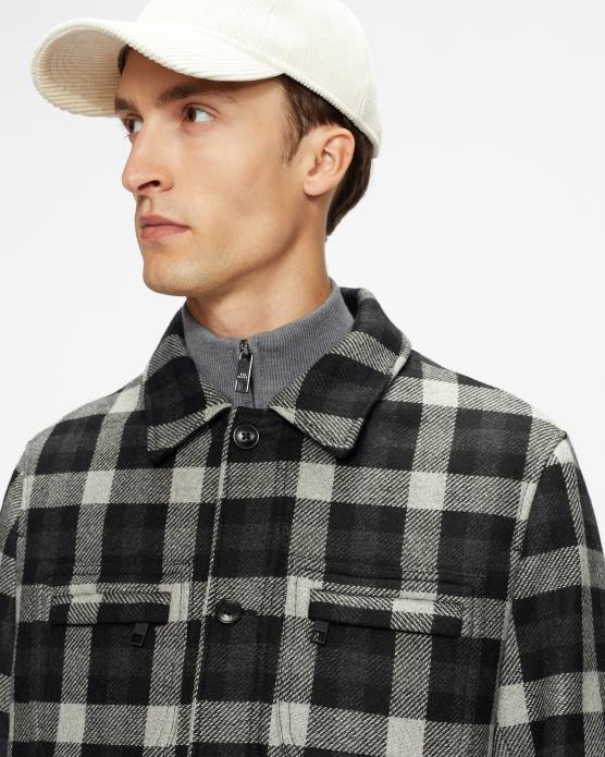Ted Baker Hommes 60VD1670 vêtements veste ouatée en laine à carreaux inclinés gris