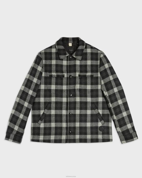 Ted Baker Hommes 60VD1670 vêtements veste ouatée en laine à carreaux inclinés gris