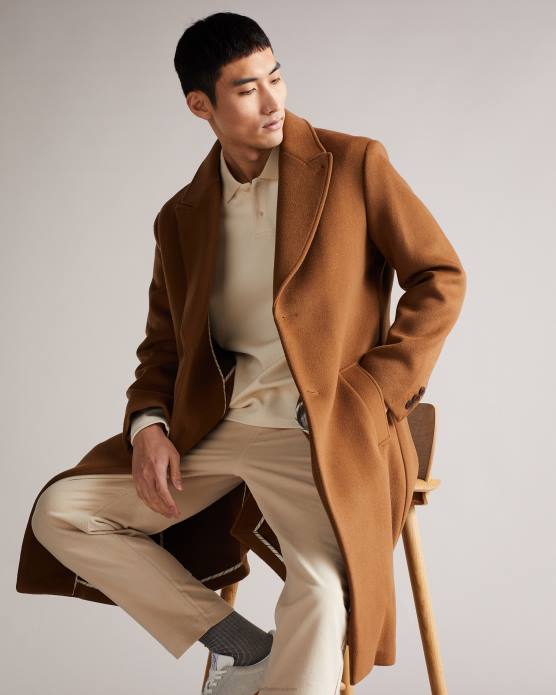 Ted Baker Hommes 60VD1672 vêtements manteau à revers pointu Blubird brun clair