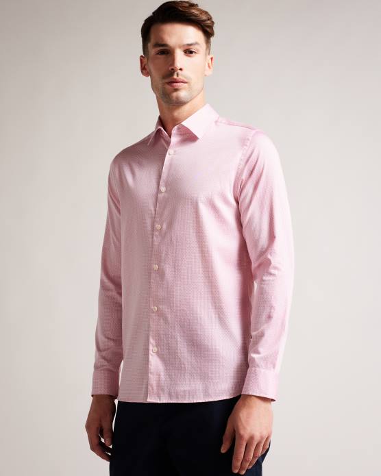 Ted Baker Hommes 60VD1220 vêtements Willet - chemise à imprimé géométrique à manches longues rose pâle