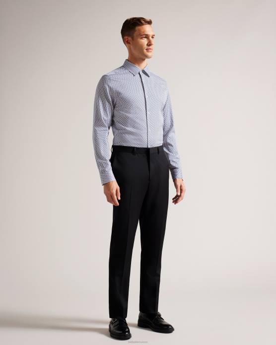Ted Baker Hommes 60VD1238 vêtements chemise à imprimé géométrique cercle à manches longues conifur bleu clair