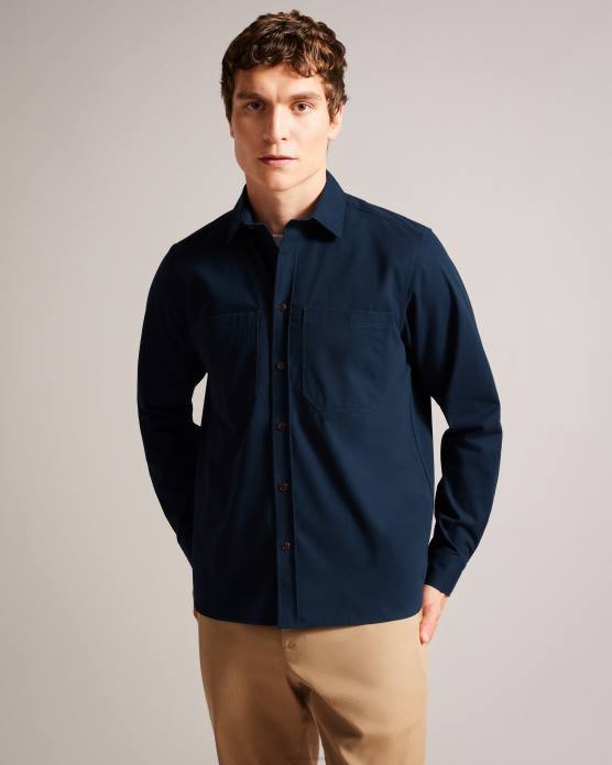 Ted Baker Hommes 60VD1242 vêtements surchemise en sergé brossé à manches longues almur marine