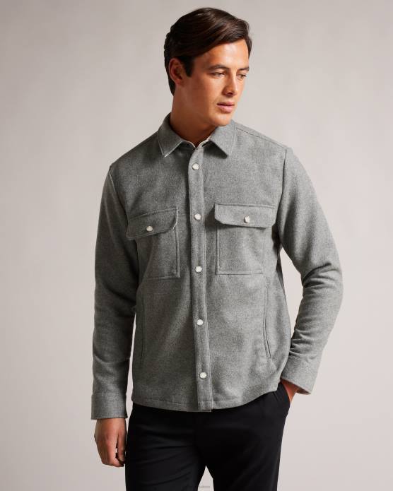 Ted Baker Hommes 60VD1249 vêtements surchemise anderby en laine mélangée à manches longues gris