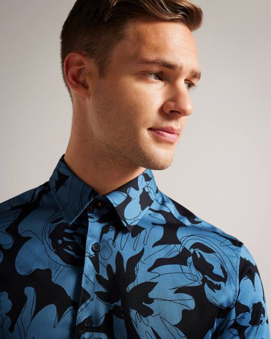 Ted Baker Hommes 60VD1253 vêtements altlo - chemise à manches longues et imprimé floral bleu moyen