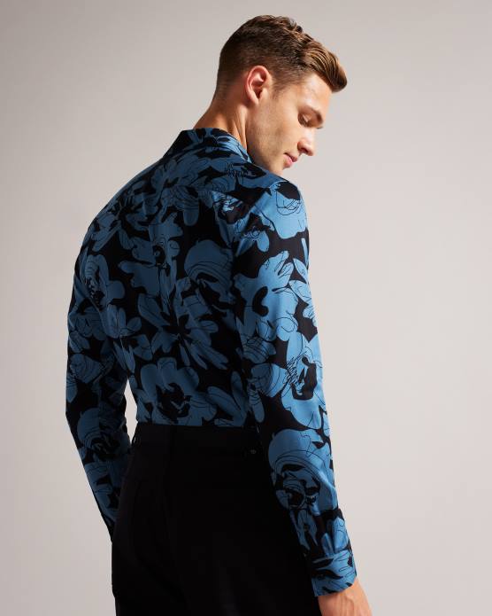 Ted Baker Hommes 60VD1253 vêtements altlo - chemise à manches longues et imprimé floral bleu moyen