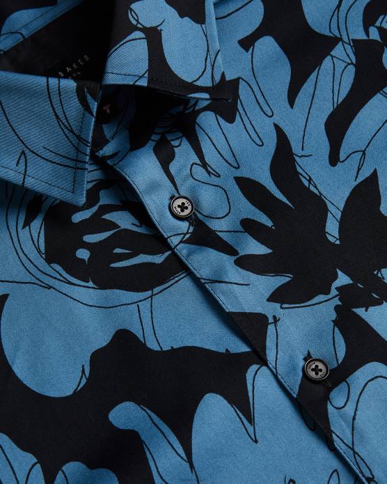 Ted Baker Hommes 60VD1253 vêtements altlo - chemise à manches longues et imprimé floral bleu moyen