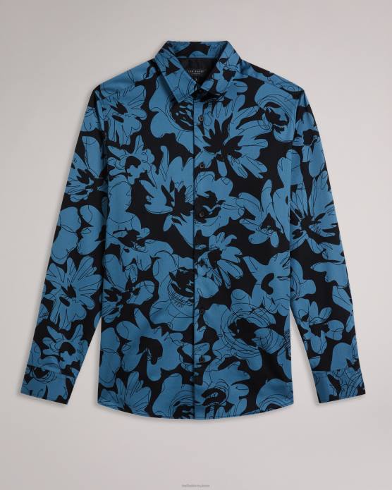 Ted Baker Hommes 60VD1253 vêtements altlo - chemise à manches longues et imprimé floral bleu moyen