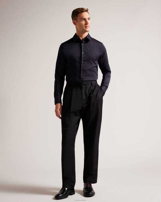 Ted Baker Hommes 60VD1256 vêtements chemise à imprimé papillon géométrique à manches longues Matlock marine