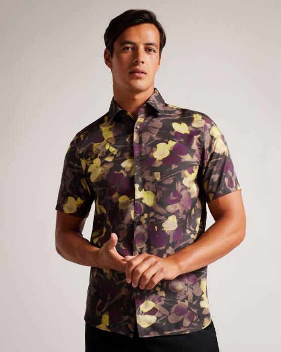 Ted Baker Hommes 60VD1259 vêtements slesho - chemise à manches courtes à imprimé aquarelle multicolore