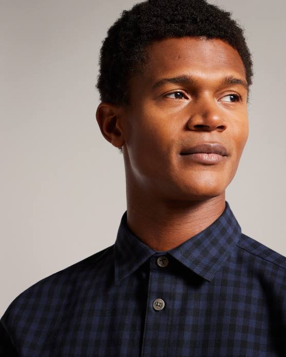 Ted Baker Hommes 60VD1268 vêtements morne surchemise à carreaux maison à manches longues marine