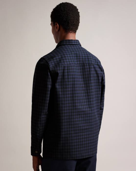 Ted Baker Hommes 60VD1268 vêtements morne surchemise à carreaux maison à manches longues marine
