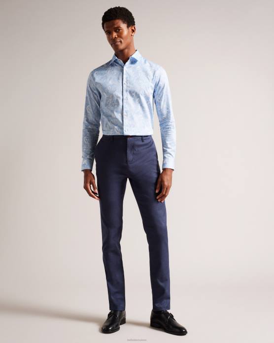 Ted Baker Hommes 60VD1269 vêtements chemise à imprimé oiseau dessiné à la main à manches longues Mullen bleu clair