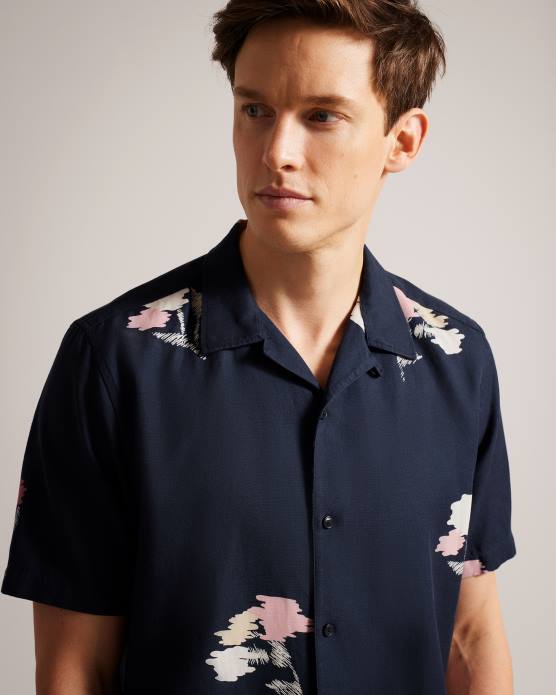 Ted Baker Hommes 60VD1318 vêtements neele chemise imprimée à fleurs à manches courtes marine