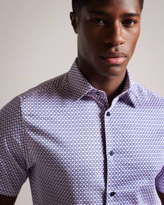 Ted Baker Hommes 60VD1319 vêtements strisho chemise à imprimé géométrique à manches courtes rose pâle
