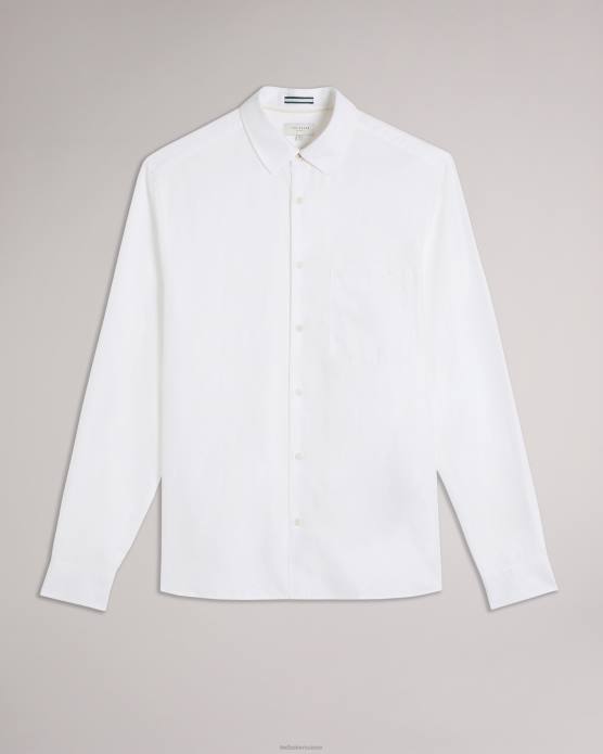 Ted Baker Hommes 60VD1335 vêtements chemise en lin mélangé à manches longues kingwel blanc