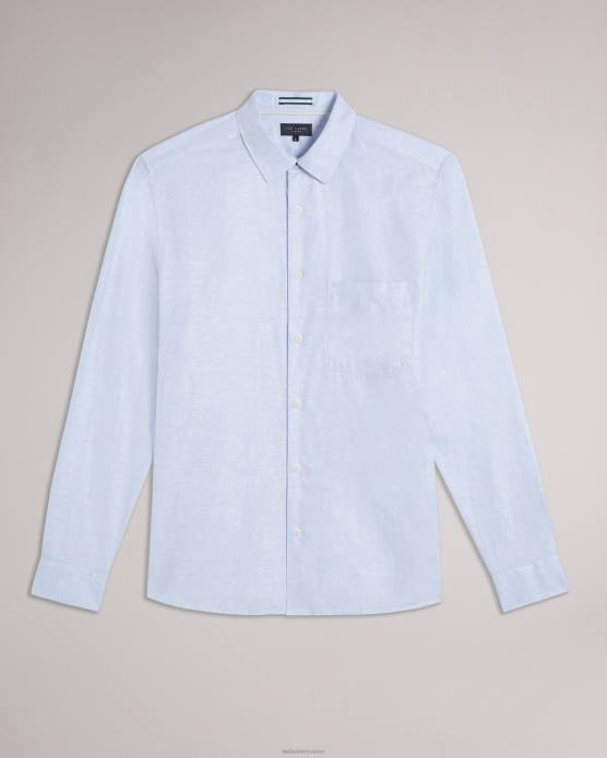 Ted Baker Hommes 60VD1336 vêtements chemise en lin mélangé à manches longues kingwel bleu clair