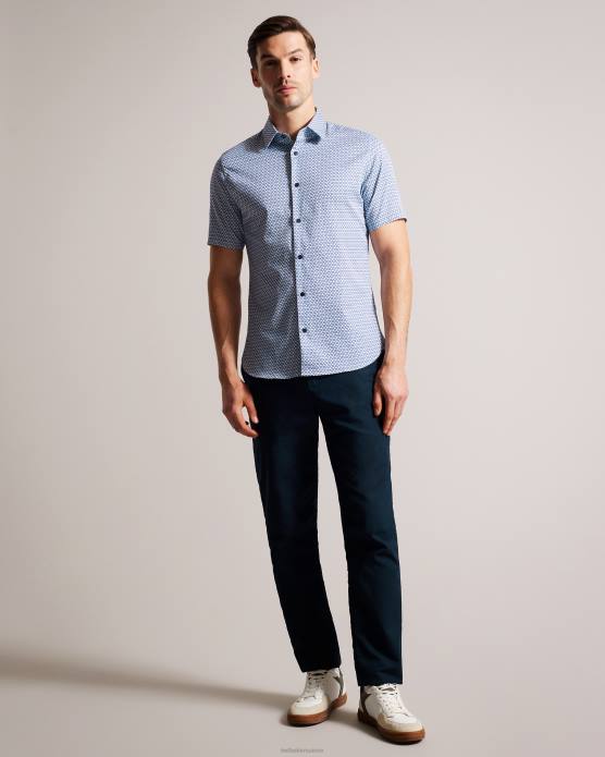Ted Baker Hommes 60VD1338 vêtements strisho chemise à imprimé géométrique à manches courtes bleu foncé