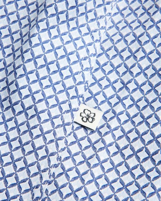 Ted Baker Hommes 60VD1338 vêtements strisho chemise à imprimé géométrique à manches courtes bleu foncé