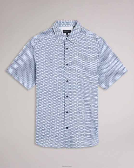 Ted Baker Hommes 60VD1338 vêtements strisho chemise à imprimé géométrique à manches courtes bleu foncé