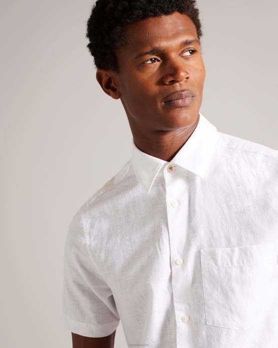 Ted Baker Hommes 60VD1339 vêtements chemise en lin à manches courtes kingfrd blanc