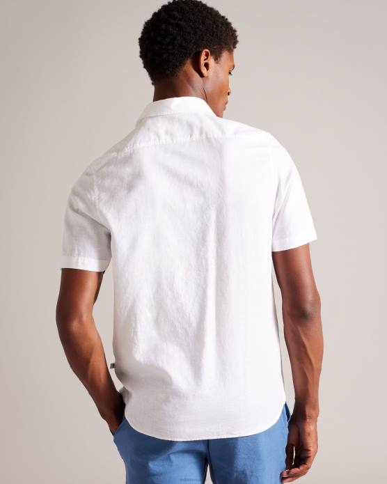 Ted Baker Hommes 60VD1339 vêtements chemise en lin à manches courtes kingfrd blanc