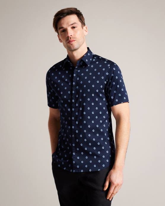 Ted Baker Hommes 60VD1350 vêtements kymsho chemise fleurie à manches courtes marine