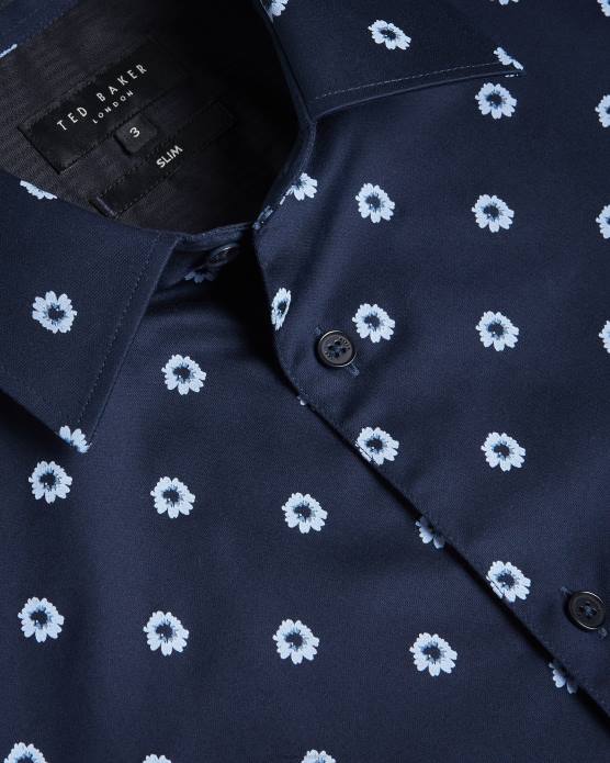 Ted Baker Hommes 60VD1350 vêtements kymsho chemise fleurie à manches courtes marine