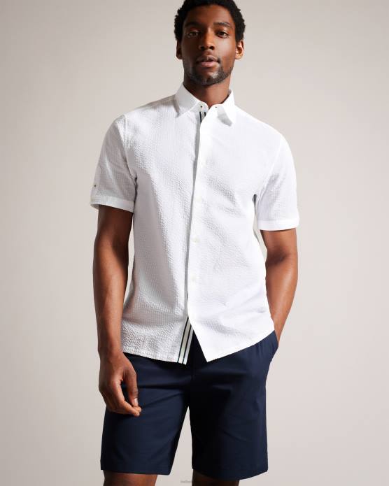 Ted Baker Hommes 60VD1351 vêtements Stansho - chemise en seersucker à manches courtes blanc
