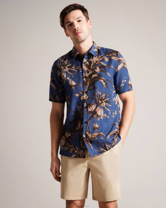 Ted Baker Hommes 60VD1360 vêtements belmar - chemise à manches courtes à imprimé botanique marine