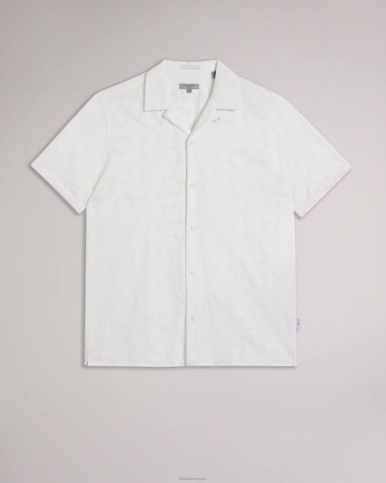Ted Baker Hommes 60VD1365 vêtements allbury - chemise à manches courtes avec broderie circulaire blanc