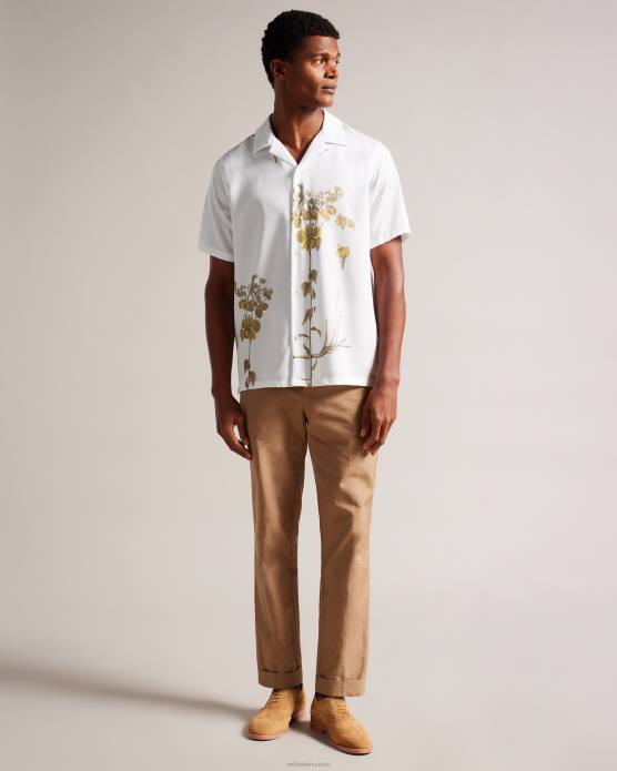 Ted Baker Hommes 60VD1370 vêtements bedmon - chemise à manches courtes à imprimé botanique blanc