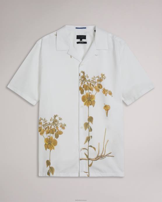 Ted Baker Hommes 60VD1370 vêtements bedmon - chemise à manches courtes à imprimé botanique blanc