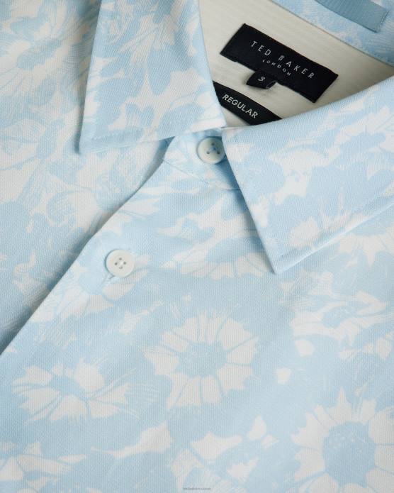 Ted Baker Hommes 60VD1371 vêtements chemise à imprimé floral en lin mélangé flaisby bleu clair