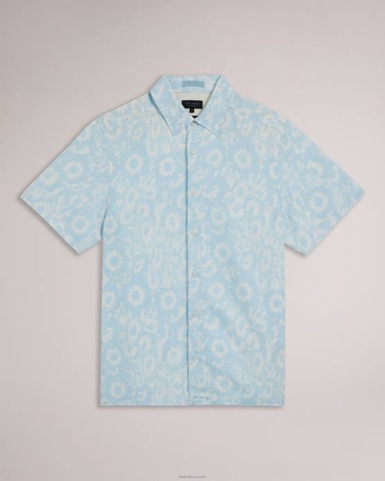 Ted Baker Hommes 60VD1371 vêtements chemise à imprimé floral en lin mélangé flaisby bleu clair
