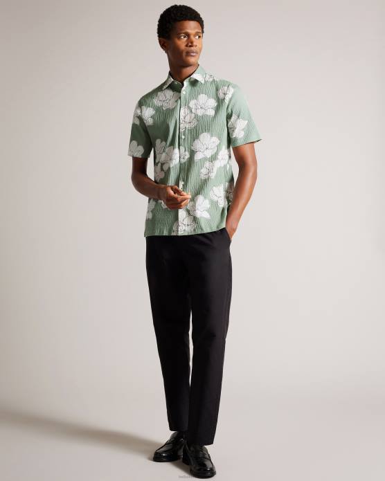 Ted Baker Hommes 60VD1375 vêtements coving - chemise à manches courtes à grand imprimé fleuri vert clair